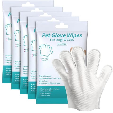 Xivicii 30 Pcs Pet Glove Wipes Dog Cat, Waterless Wash Free Dog Cleaning Gloves for Daily Care and Travelin