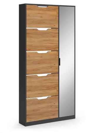 Vicco Shoe tipper Luca, Anthracite/Goldkraft oak, 90 x 180.5 cm with 5 tilting compartments & mirror