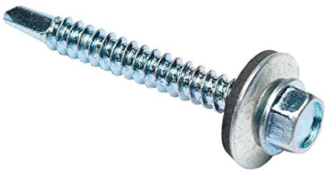 Merriway BH04084 självborre sexkantshuvud härdad takskruv med bunden gummidvätt 6,3 x 25 mm (#12 x 1 tum) BZP- förpackning med 100