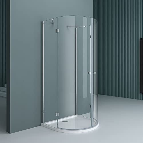 doporro Halbkreis-Duschkabine 90x90cm Glasdusche inkl. Duschtasse | mit Ablaufgarnitur | ESG-Sicherheitsglas Klarglas inkl. Easy-Clean-Beschichtung | Aluminiumrahmen in Chrom | Ravenna03K