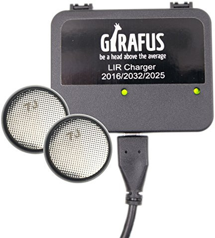 Girafus Knopfzellen Ladegerät für LIR-2032/2016 2025 Akkus USB Batterieladegerät inklusive 2X LiR2032 3.7Volt Akkus (ersetzen CR2032 Batterien) Akkuladegerät