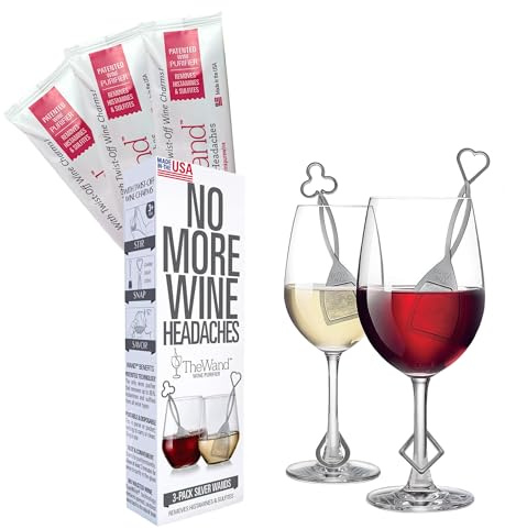 Silver Wine Wands Filter & Purifier by PureWine - (3) Wine Stick Accessories Remove Histamines and sulfites - Great for Gifting, Christmas, Wedding, Present