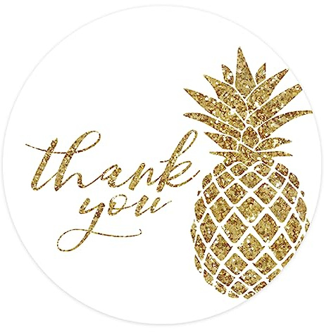 Andaz Press Round 2-inch Circle Label Stickers, Faux Gold Glitter Pineapple, Thank You, 40-Pack, Party Favor Envelope Stationary Seals Colored Tropical Wedding Baby Shower Birthday Decorations
