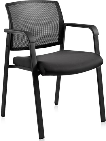 CLATINA Besucherstuhl Stapelbare Bürostühle mit Netzrücken gepolstertem Sitz Ergonomische Armlehnenstühle mit Holzrahmen für Schule Konferenz Gastempfang Robuster Stapelstuhl in Schwarz