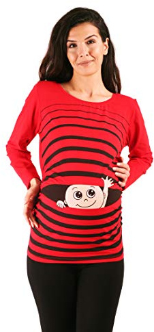 M.M.C. Ciao Ciao - Simpatica graziosa T-Shirt Premaman Manica Lunga per la Gravidanza (Rosso, Medium)