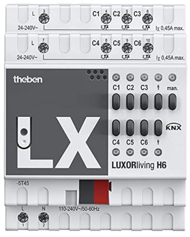 Theben 4800440 LUXORliving H6 I 6-fach Heizungsaktor LUXORliving I Steuern von 6 thermischen Stellantrieben 24–240 V AC I Für KNX Smart Home-System LUXORliving
