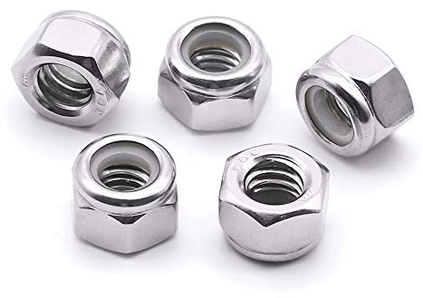 #10-24 Nylon Lock Nuts, 304 Stainless Steel (18-8) Hex Insert Locknuts, UNC Coarse Thread, Precision Nuts for 3D Printers & Electronics, 50 Pack