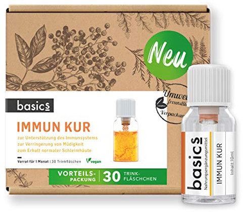 IMMUN KUR - Immunsystem stärken mit basics - Monatskur, 30 x 10ml Fläschchen - Hochdosiert, Kombination aus 15 Mikronährstoffen. Ohne unerwünschte Zusätze - Vegan - Laborgeprüft