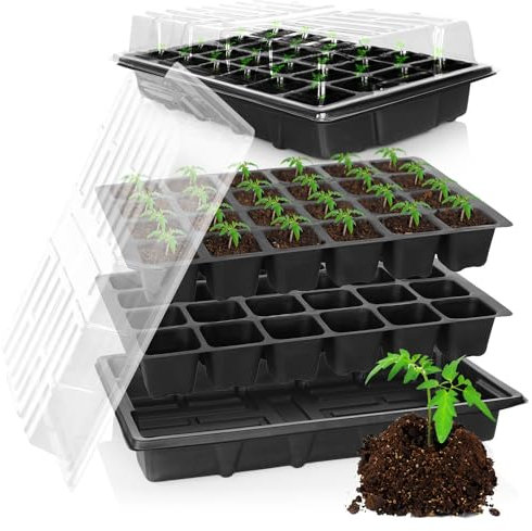 com-four® 8-teiliges Anzucht-Set, Set mit Wasserwannen, Gewächshausdeckel und Topfplatten mit 96 Zellen zum Anziehen von Pflanzen im Innenbereich (08-teilig - Anzuchtset 38x25cm)