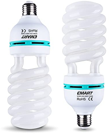 EMART Photography CFL Light Bulb,2x105W 5500K Full Spectrum Lighting Bulbs | CFL Daylight Balanced Light Bulb, Tri-Phosphor Spiralin Bulb E27 for Softbox Photo Video Studio Lights