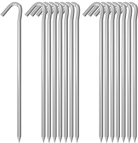 MySit 9 Tent Stakes, Metal Inflatables Stakes 15 Pack, Heavy Duty Galvanized Tent Stakes Metal, Tent Pegs Ground Trap Camping Stakes for Inflatables, Outdoor Decorations