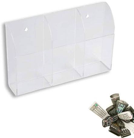HERCHR TV Remote Control Holder Wall Mount 3 Compartment Media Player Remote Controller Holder 7.8×1.4×5.4in Universal Caddy Box Tray Acrylic Pen Stroage for Bedside Walls
