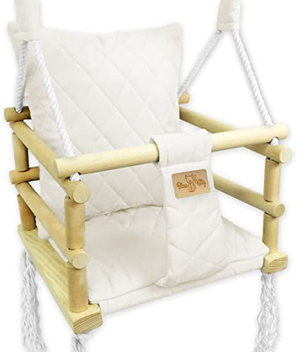BlueKitty Schaukel für Kinder; Babyschaukel; Kinderschaukel mit Kissen; Schaukel für Haus und Garten; Schaukel aus Holz, Babyschaukel, Stoffschaukel, Kleinkindschaukel, Innenschaukel, Holzschaukel