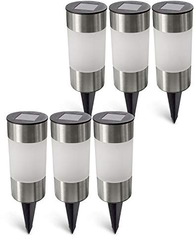 Eaxus® 6er Set Big Tube LED Solarlampe - Gartenleuchte für Außen, Silber