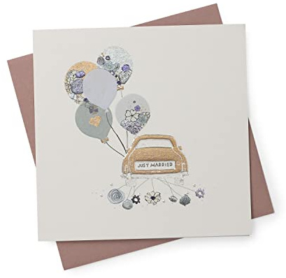 UK Greetings | Just Married Car Wedding Card | Bride & Groom | Her/Him | With Envelope | 165 x 165 mm