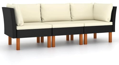 vidaXL 3-Sitzer-Gartensofa mit Kissen Schwarz Poly Rattan
