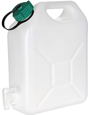 meindekoartikel Kanister für Auto, Wohnmobil, Camping, Unterwegs - mit Zapfhahn - Weiss/grün (5 Liter)