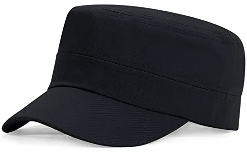 Herren Army Cap Military Flat Cap, Baumwolle Army Kappe Cadet Hat Verstellbare Baseballmütze Sommer Trucker Hut für Draussen, Sport Wandern und Reisen (Schwarz)