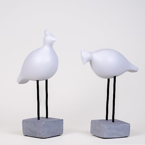 IDYL Moderne Skulptur Figur Sandsteinguss Vogelpaar auf kleinen Füßen |grau | 18x10x31-18x9x26cm | Dekoration für Wohnbereich und Garten