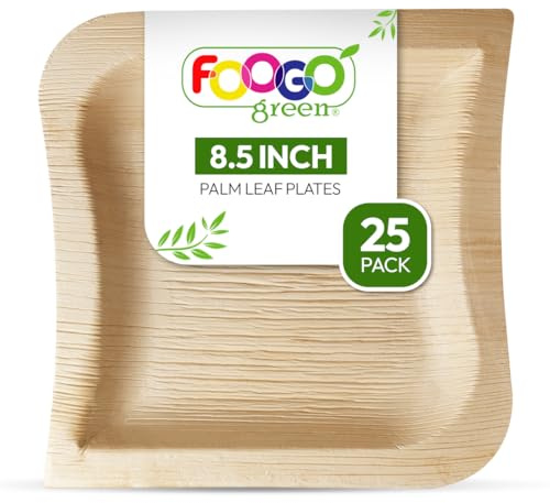FOOGO Green Palmblatt-Teller Ø 21 cm, 25 Stück – Stabile Einwegteller aus Palmblättern – Palmblatt-Geschirr kompostierbar & biologisch abbaubar – Ideal als Einweggeschirr für Party & Picknick