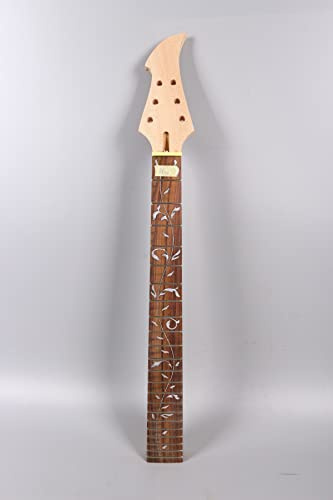 Yinfente Manico per Chitarra 22 Tasti 27.5 Pollici - Legno di Mogano, Palissandro, Tastiera con Intarsi, Testa Firebird - Fai da Te, Bolt-On