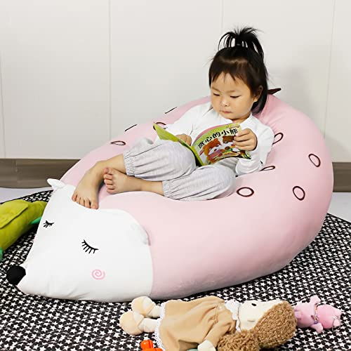iFCOW Kuscheltier Aufbewahrung Sitzsack Stuhl für, Sitzsack Stuhl Bezug Kleinkind Plüsch Spielzeug Aufbewahrung Bequemer Boden Liege Igel Stuhl (Füllung Nicht enthalten)