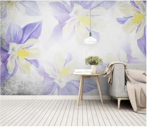 Wesmilewallpapaer Fototapete 3D Tapete 350x245cm Retro Handgezeichnete Kunst Lila Blumen Minimalistische Landschaft Vliestapete Wandbelag Wanddeko