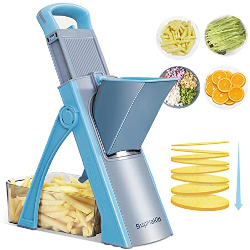 ONCE FOR ALL Gemüseschneider, Verstellbar Gemüsehobel Mandoline Vegetable Slicer Kartoffelschneider Zwiebelschneider Blau