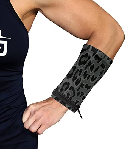 Dolyues Leopard Pocket Handgelenk Geldbörse Schwarz für Damen Herren Sport Handgelenktasche mit Reißverschluss für Basketball Laufen Fitness Gym