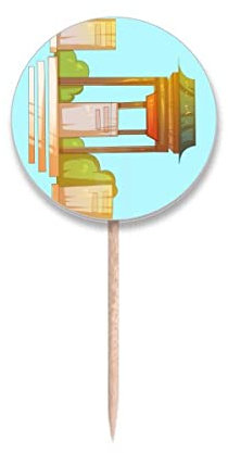 China Bell Pavilion Bower Antiquity Toothpick Flags Round Labels Party Decoration