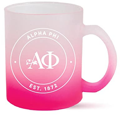 Sorority Shop Alpha Phi Mug, Ombre Glass Mug with Screen Printed Sorority Name and Logo for Coffee or Any Drink