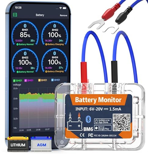 Battery Monitor BM6 device for Cars & Campervans 12V Battery/leisure battery tester Compatible with Android iOS and Ipad with bluetooth 4.0 and above.