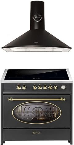 GURARI Induktions-Standherd E 913 RU BL + GCH C 046 BL 9, Retro Range Cooker 90 cm/FLEX ZONEN/ 5 Zonen / 121L + Dunstabzugshaube 90 cm