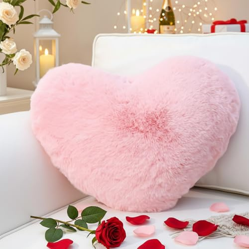 Yhoelata Valentinstag Herzkissen, Rosa Herzform Kissen Kuschelkissen, Love Zierkissen Aesthetic, Plüsch Kissen für Wohnzimmer Sofa Schlafzimmer Bett, Geschenk 38x48 cm
