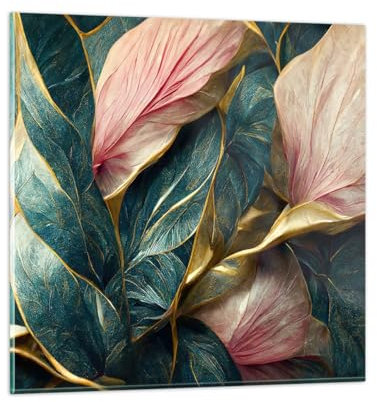 Bilder auf Glas Art Deco Blumen Eleganz Glasbild 30x30cm Wandbilder Dekoration Wohnzimmer Schlafzimmer Küche Deko Klein Wanddeko Bild im Glas Wand Kunstdruck Art Modern Wall Decor GAC30x30-5619
