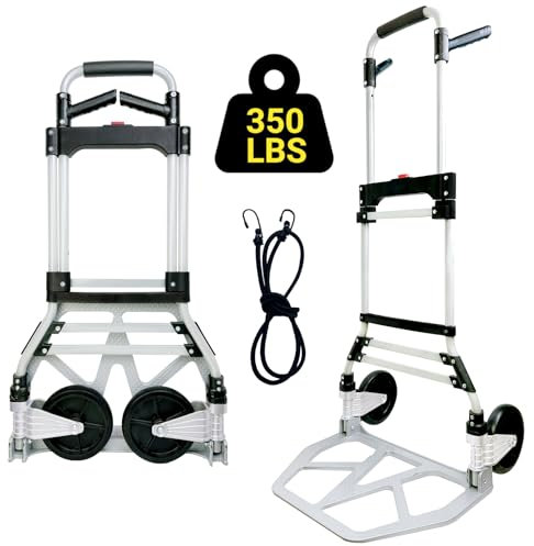 Klappbarer Sackkarre, 158,8 kg, Aluminium, tragbarer Wagen mit Drehgriff, Teleskopgriff, elastische Schnur, 17,8 cm große Räder für Zuhause, Einkaufen, Büro