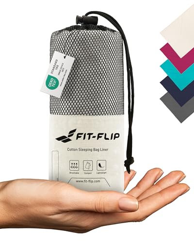 Fit-Flip Sacco Lenzuolo da Viaggio - 100% Cotone - Sacco a pelo da 325 g con scomparto per cuscino - Sacco Letto singolo ultraleggero e compatto - Sacco a Pelo leggero Estivo (Colore: Bianco Naturale)