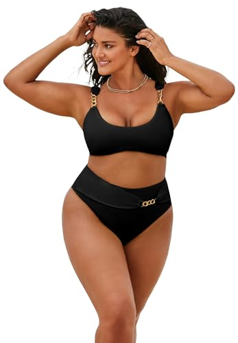 Swimsuits For All Chain Accent Underwire Bikini Set - Black, Black