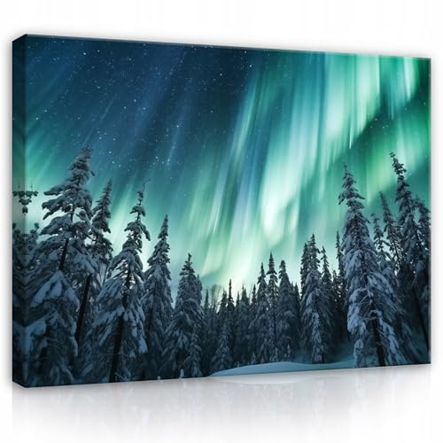 WallArena Leinwand Bilder 120x80 cm | Aurora borealis, Leinwandbilder, Bild auf leinwand, Format: 100x75 cm (BxH) - einteilig auf Canvas Leinwand. Das