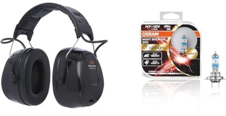 3M PELTOR HRXS220A WorkTunes Pro FM Radio Gehörschutz & OSRAM NIGHT BREAKER 200, H7, +200% mehr Helligkeit, Halogen-Scheinwerferlampe, 64210NB200-HCB, 12V PKW, Duo Box (2 Lampen)