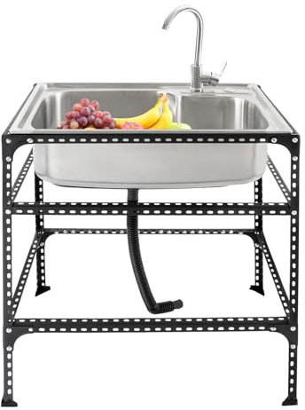Edelstahlspüle, Gewerbliche Spüle mit einer Schüssel, Freistehende Küchenspüle, Freistehende Spültisch Komplettes Set, Geeignet für Küche, Esszimmer, Silber