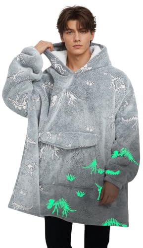 Fiosnow Glow in the Dark Blanket Hoodie for Kids 6-13 Years Old Oversized Wearable Blanket Hoodies for Boys Girls Teens