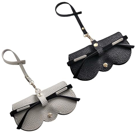 Leder Sonnenbrillen-Etui 2 Stück - Tragbares Etui mit Anhängeschlaufe, Sonnenbrillen-Aufbewahrungshalter (Schwarz, Grau)