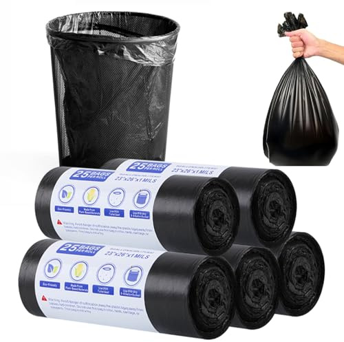 Lot de 100 petits sacs poubelle biodégradables noirs de 30 L, sacs poubelle biodégradables pour déchets alimentaires de cuisine, salon, bureau, cuisine, salle de bain, camping, extérieur (noir)