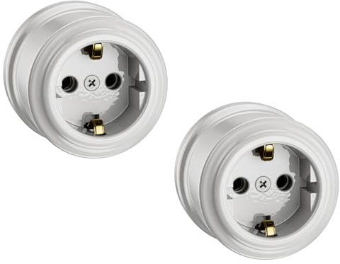 ledscom.de 2 tomas de corriente empotradas de porcelana PORS, blanco brillante, redondas, ⌀ 65 mm