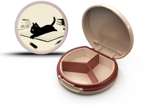Serfeymi Tablettenbox 3 Fächer Pillendose Wasserdichte Medikamentenbox Pillenbox für Reise & täglichen Fächern für Medikamente,Vitamine, Fischöl,Nahrungsergänzungsmittel - Weiß(Katze)
