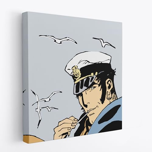 Corto Maltese Gabbiani 50x50cm Riproduzione Artistica - Quadro su Tela in Cotone con Telaio, Pronto da Appendere, Quadri Moderni Soggiorno, Arredo Casa Ufficio, Eco-Friendly, Made in Italy