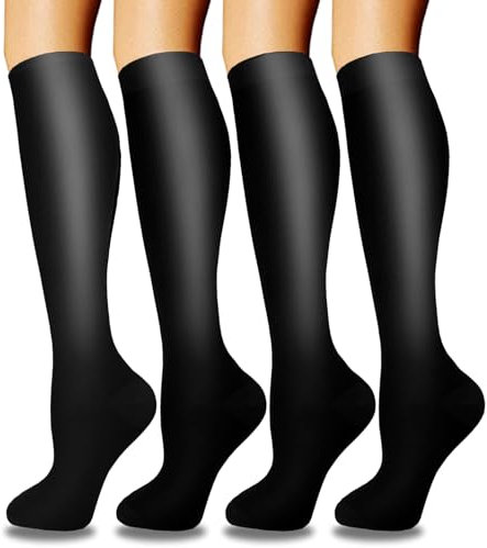 ACTINPUT 4 Paar Kompressionsstrümpfe für Damen Herren, Bunte Stützstrümpfe Kompressionssocken für Sport, Flug, Laufen, Reisen, Radsport, krankenschwester（4102 - Schwarz，L-XL）