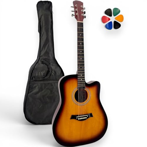 AMROVA - Guitare Folk Acoustique Adulte 41 | Cutaway Pan Coupé | Housse Sac à Dos + 6 Médiators + Cours Vidéo Offerts | Droitier | Débutant