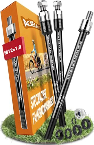 ACIELANNA Steckachse Fahrradanhänger, M12 x 1.0 mm Steckachse Fahrrad, Einstellbare Schaftlänge, Steckachse kompatibel mit den meisten Fahrradanhänger kupplungen